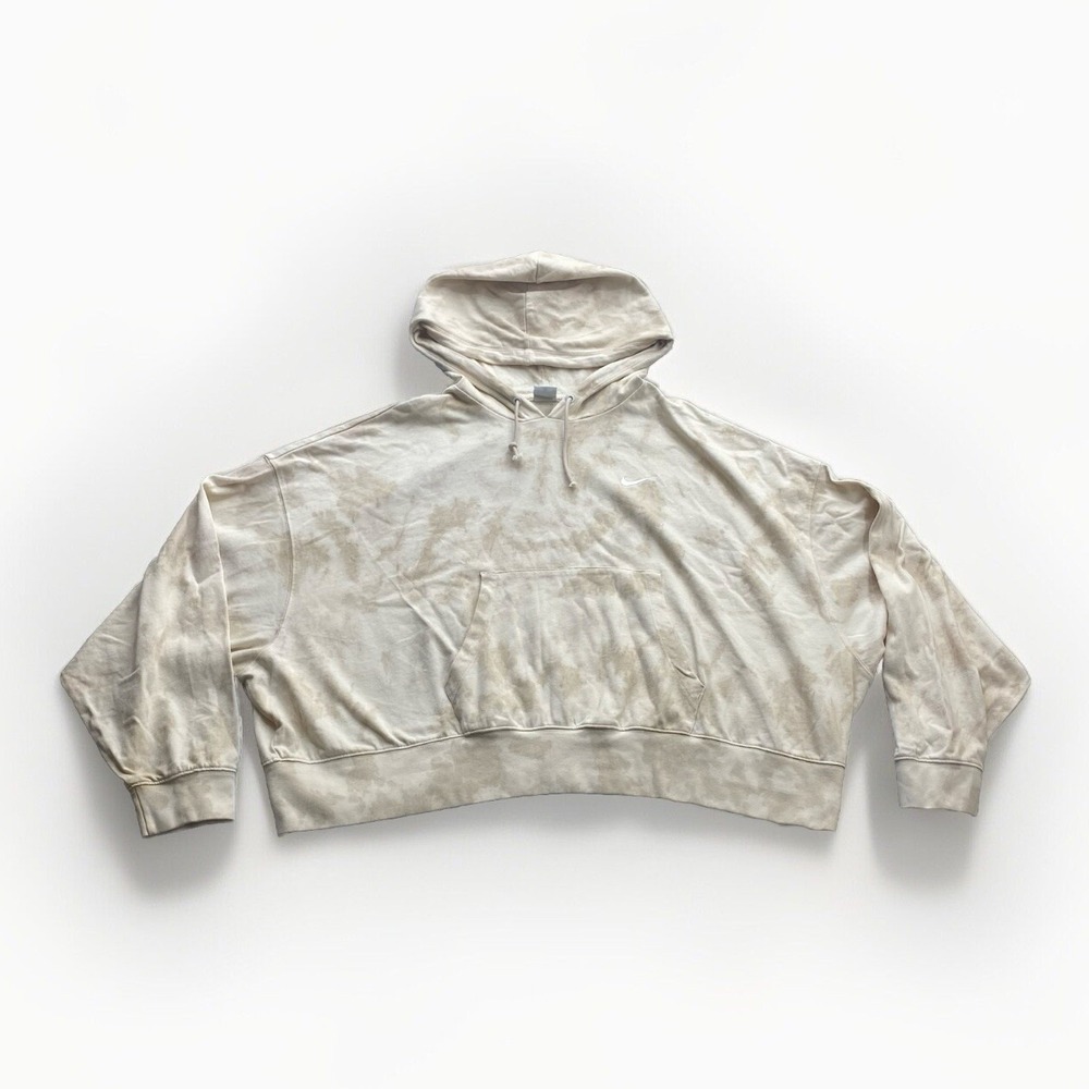 Nike Tie Dye Oversized Cropped Hoodie Women's XL Cream Beige Boxy Pullover